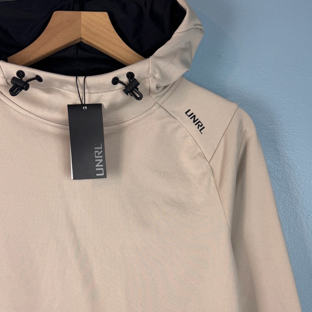 NEW UNRL Crossover Hoodie II Mens Small Sand Tan Pullover Performance Sweatshirt